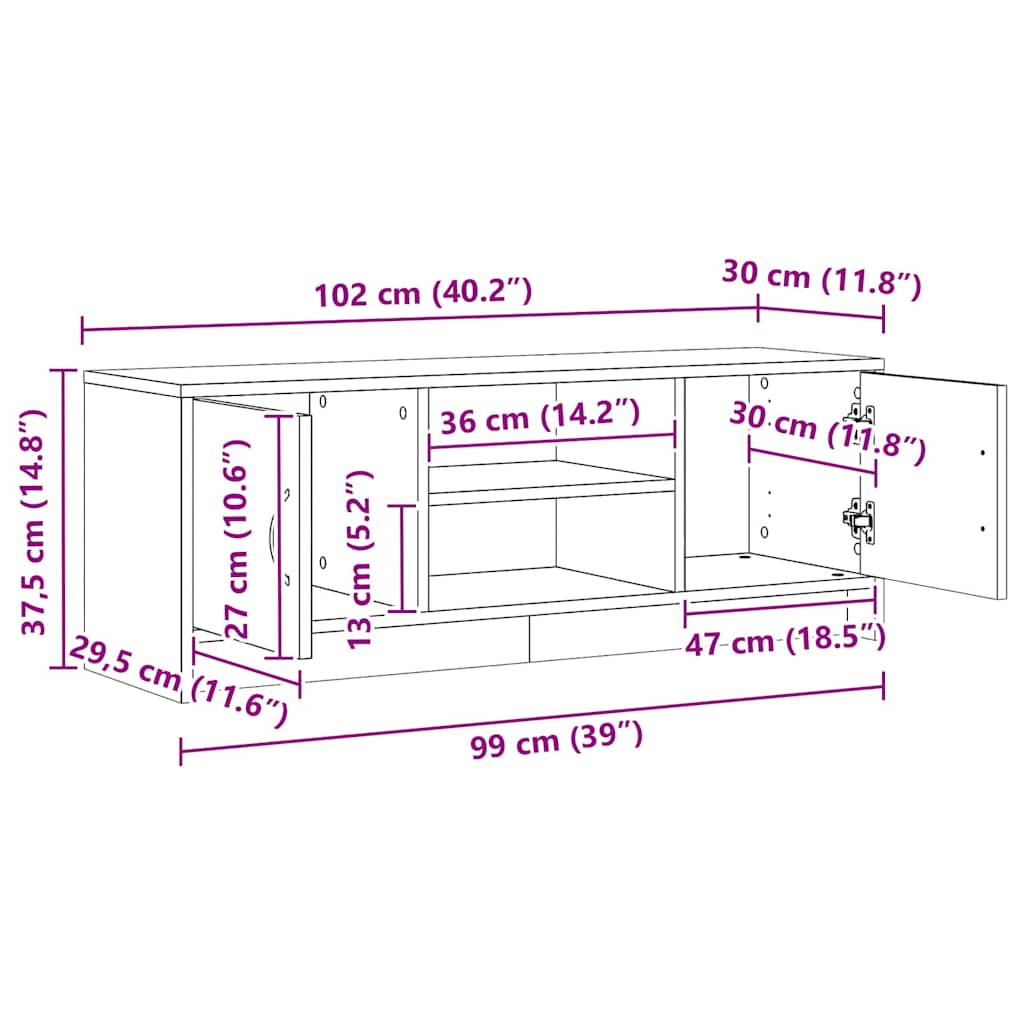 Έπιπλο Τηλεόρασης Αρτισιανή Δρυς 102x30x37,5 εκ Επεξ. Ξύλο