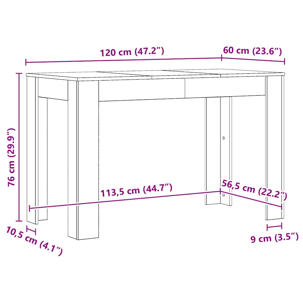 Τραπεζαρία Αρτισιανή Δρυς 120x60x76 εκ. από Επεξεργασμένο Ξύλο