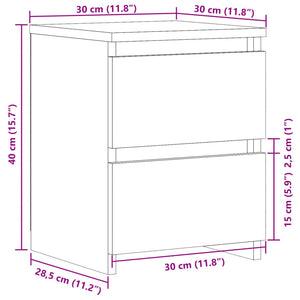 Κομοδίνα 2 τεμ. Όψη Παλαιού Ξύλου 30 x 30 x 40 εκ. Επεξ. Ξύλο