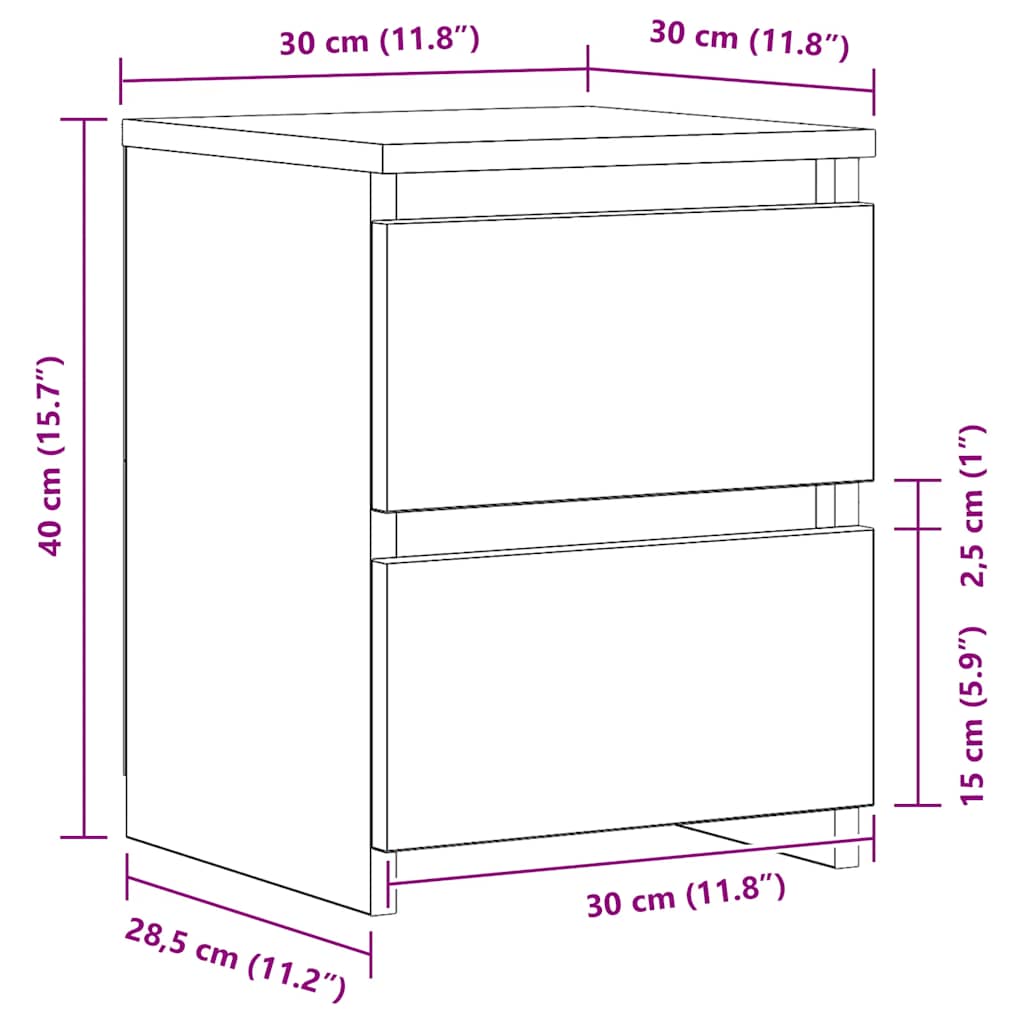 Κομοδίνο Αρτισιανή Δρυς 30x30x40 εκ. από Επεξεργασμένο Ξύλο