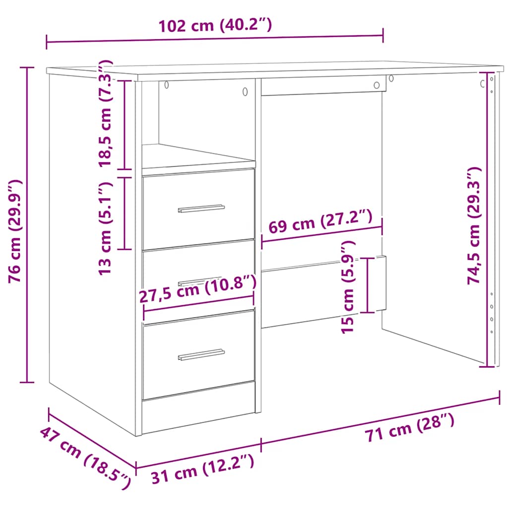 Γραφείο Όψη Παλαιού Ξύλου 102x50x76 εκ. από Επεξεργασμένο Ξύλο - Pakobazaar