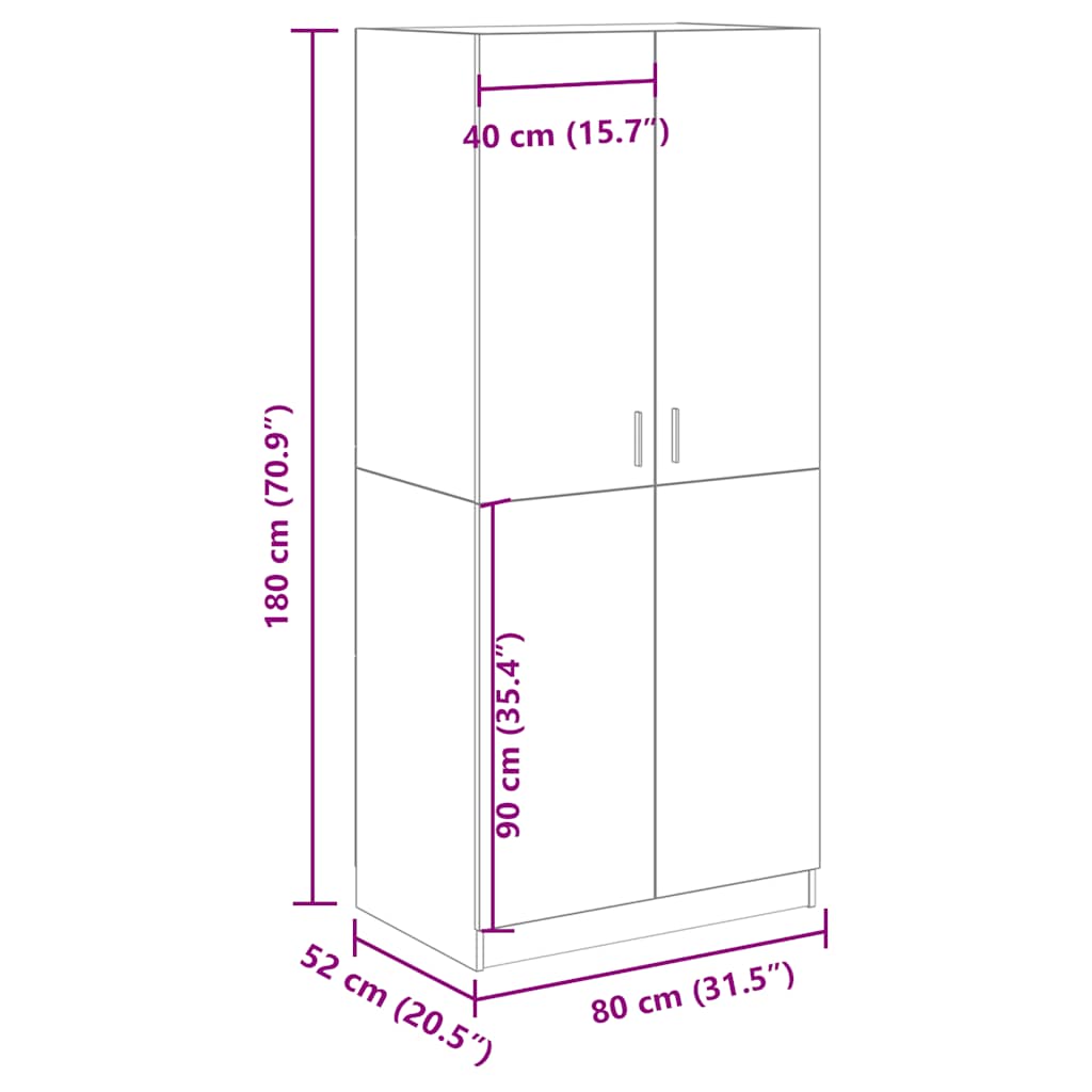 Ντουλάπα Παλιό Ξύλο 80 x 52 x 180 εκ. από Μοριοσανίδα - Pakobazaar