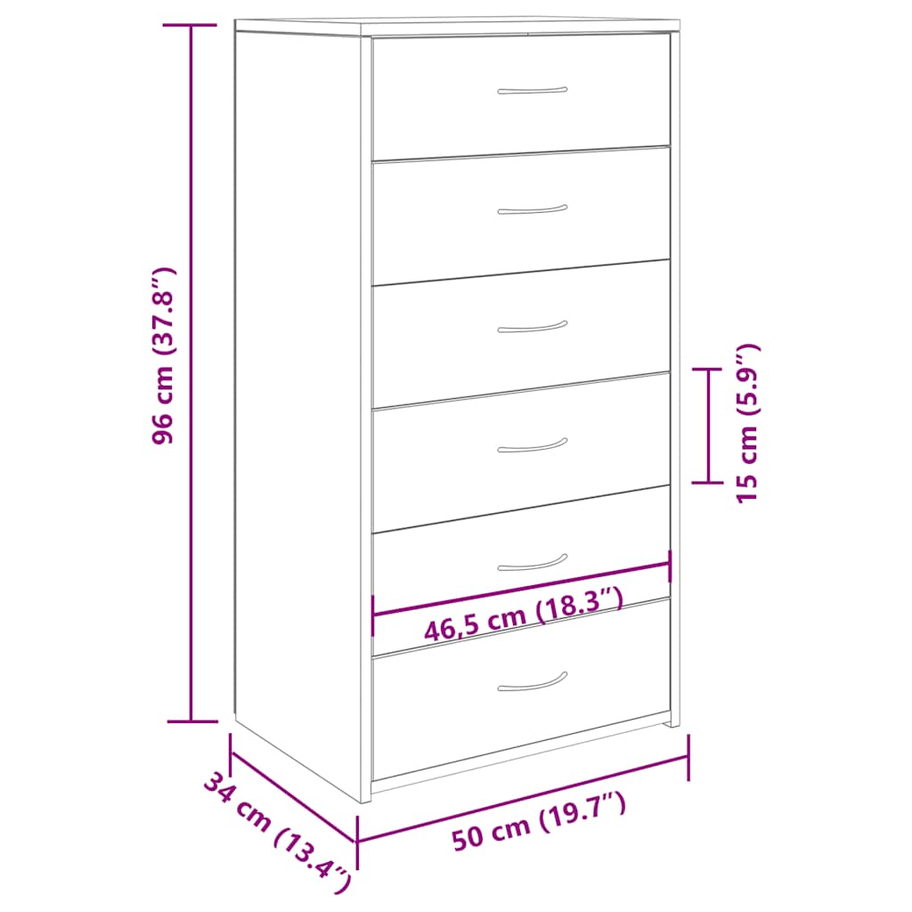 Sideboard με 6 συρτάρια Παλαιό ξύλο 50x34x96 cm Ξύλο μηχανής - Pakobazaar