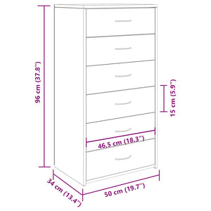 Sideboard με 6 συρτάρια Παλαιό ξύλο 50x34x96 cm Ξύλο μηχανής - Pakobazaar
