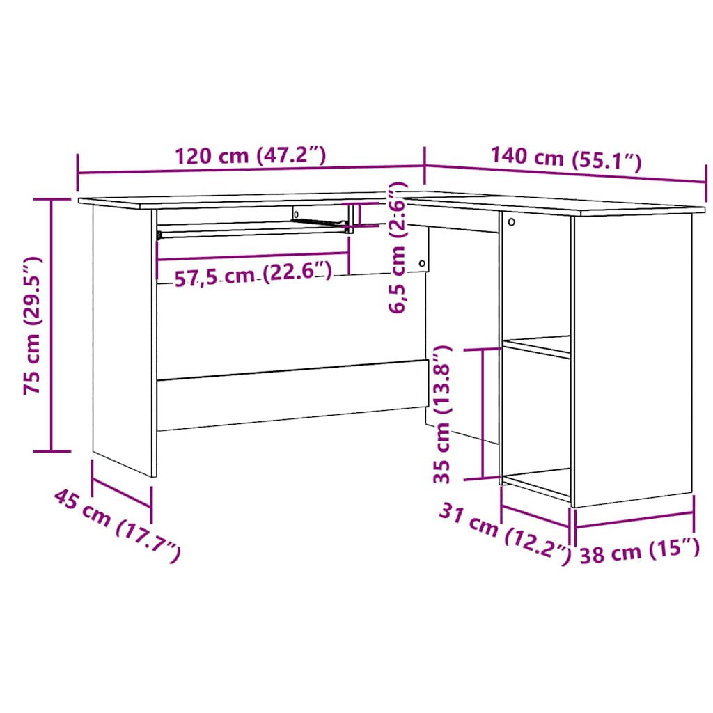 Γραφείο Γωνιακό Παλιό Ξύλο 120x140x75 εκ. Επεξεργασμένο Ξύλο - Pakobazaar