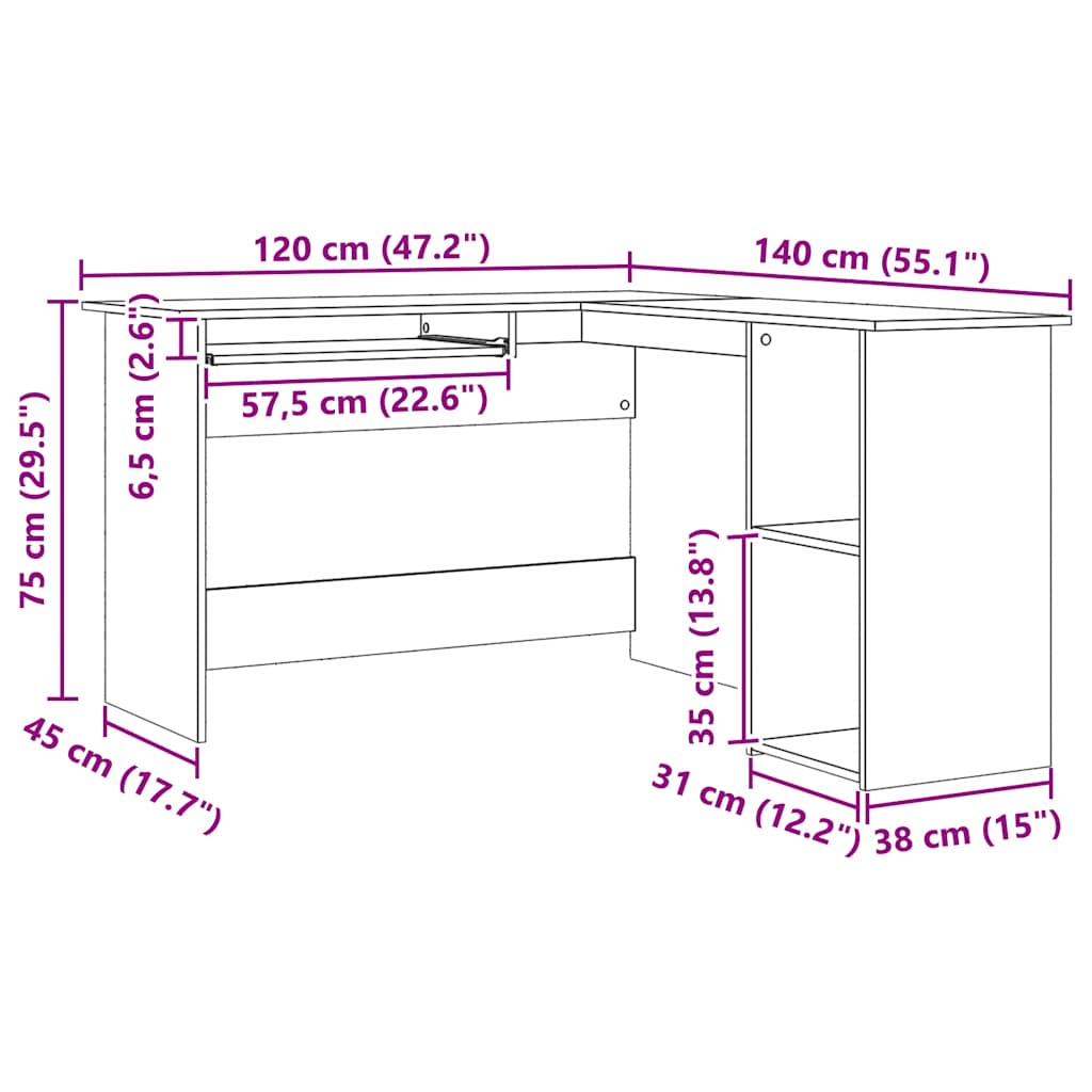 Γραφείο Γωνιακό Τεχνίτης Δρυς 120x140x75 εκ Επεξεργασμένο Ξύλο