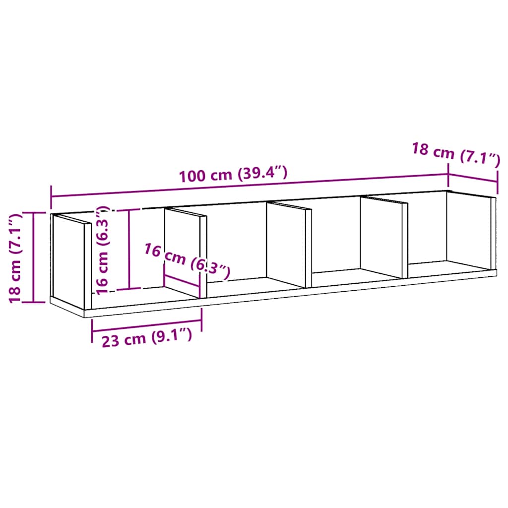 Ραφιέρα Τοίχου CD Τεχνίτης Δρυς 100x18x18 εκ Επεξεργασμένο Ξύλο