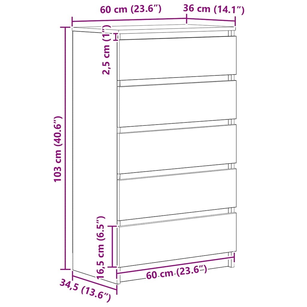 Συρταριέρα Αρτισιανή Δρυς 60x36x103 εκ. από Επεξεργασμένο Ξύλο