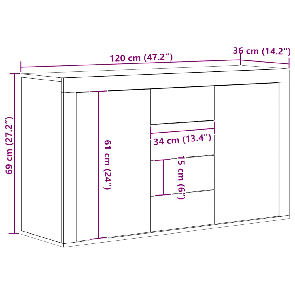 Σκευοθήκη Δρυς τεχνίτης 120x36x69 cm Κατασκευασμένο ξύλο