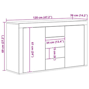 Σκευοθήκη Δρυς τεχνίτης 120x36x69 cm Κατασκευασμένο ξύλο