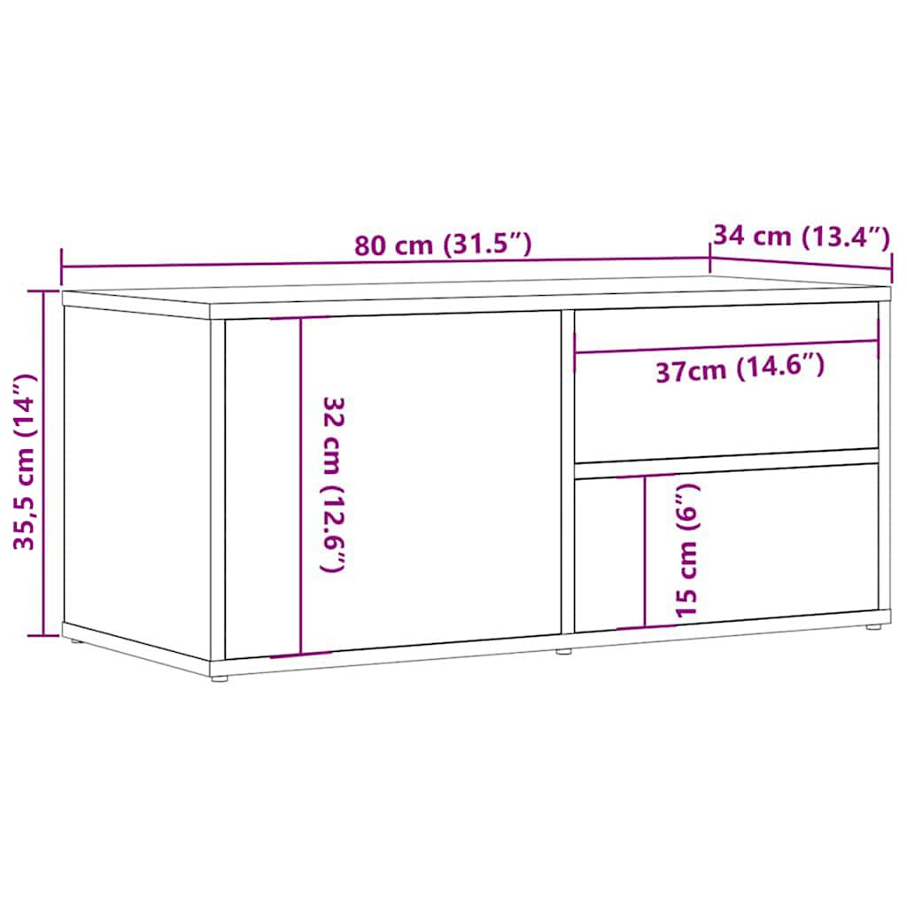 ντουλάπι τηλεόρασης  Παλιό ξύλο 80x34x35,5cm Κατασκευασμένο ξύλο