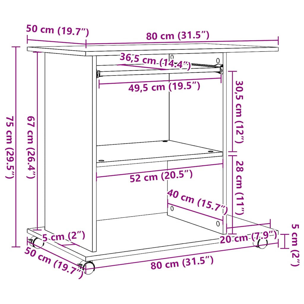 Γραφείο Υπολογιστή Τεχνίτης Δρυς 80 x 50 x 75εκ από Μοριοσανίδα - Pakobazaar