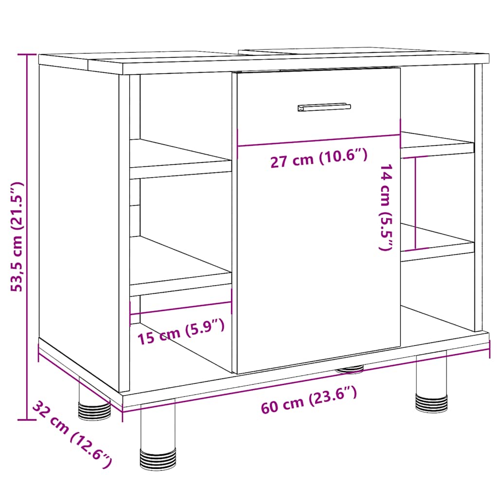 Ντουλάπι Νιπτήρα Παλιό Ξύλο 60 x 32 x 53,5 εκ. Μοριοσανίδα