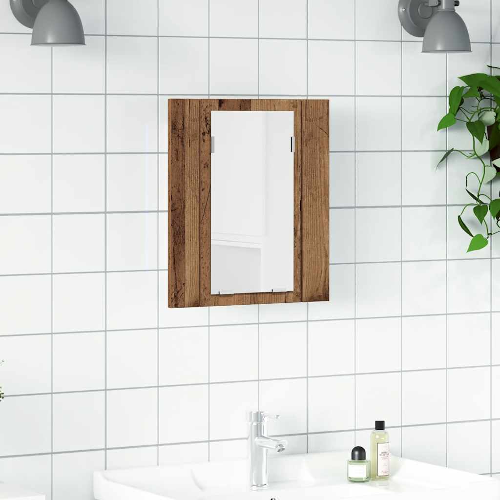 Έπιπλο Καθρέφτη Μπάνιου LED Παλαιό Ξύλο 40x12x45 εκ. Επεξ. Ξύλο - Pakobazaar