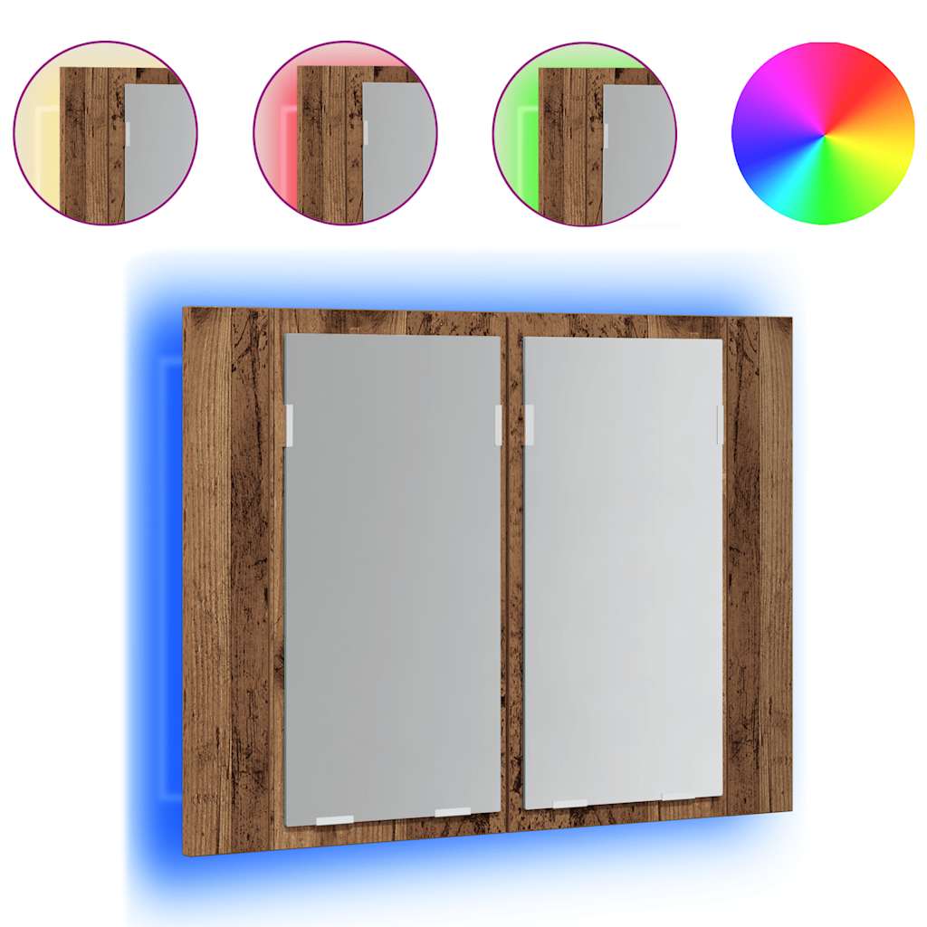 Έπιπλο Καθρέφτη με LED Όψη Παλαιού Ξύλου 60x12x45εκ. Επεξ. Ξύλο - Pakobazaar