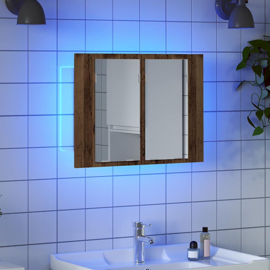Έπιπλο Καθρέφτη με LED Όψη Παλαιού Ξύλου 60x12x45εκ. Επεξ. Ξύλο - Pakobazaar