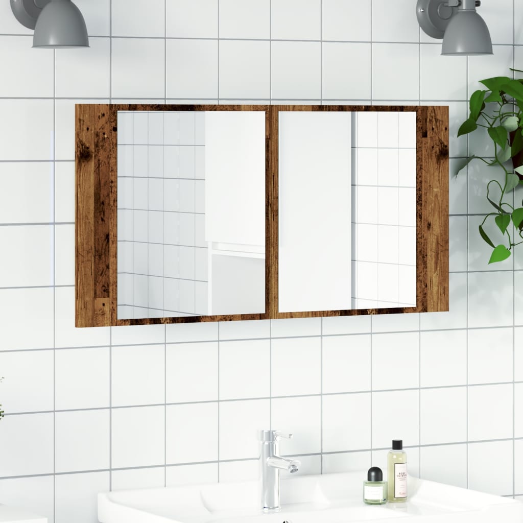 Έπιπλο Καθρέφτη με LED Όψη Παλαιού Ξύλου 40x12x45εκ. Επεξ. Ξύλο - Pakobazaar