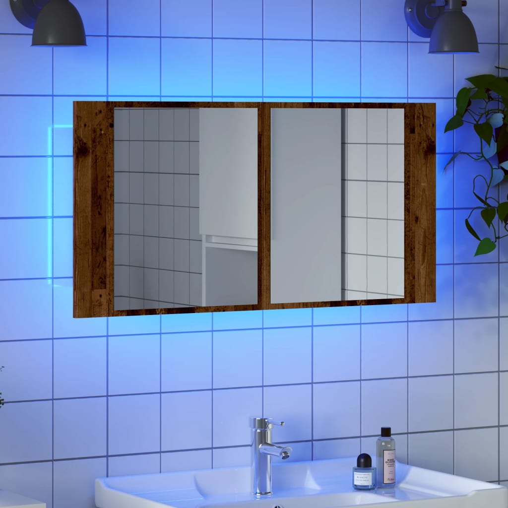 Έπιπλο Καθρέφτη με LED Όψη Παλαιού Ξύλου 40x12x45εκ. Επεξ. Ξύλο - Pakobazaar