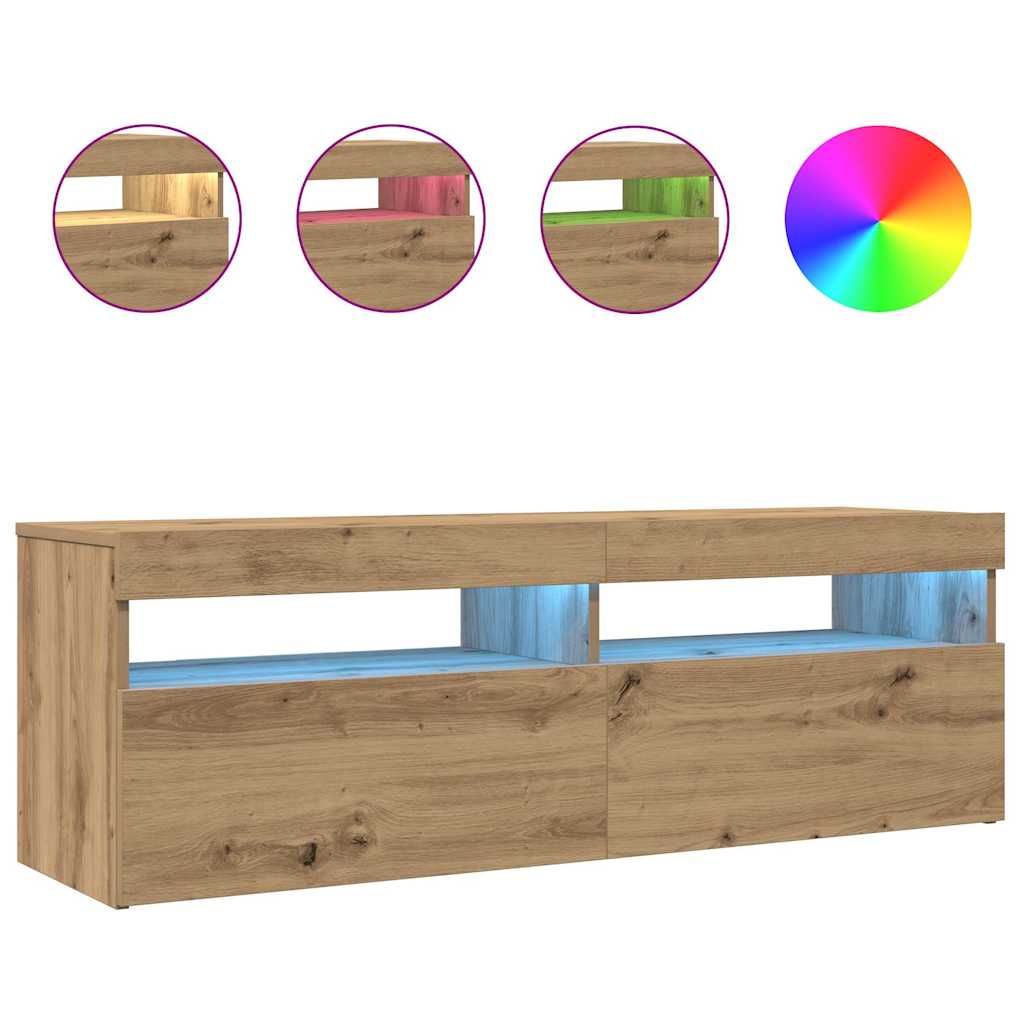 Έπιπλο Τηλεόρασης με LED Αρτισιανή Δρυς 120x35x40 εκ Επεξ.Ξύλο - Pakobazaar