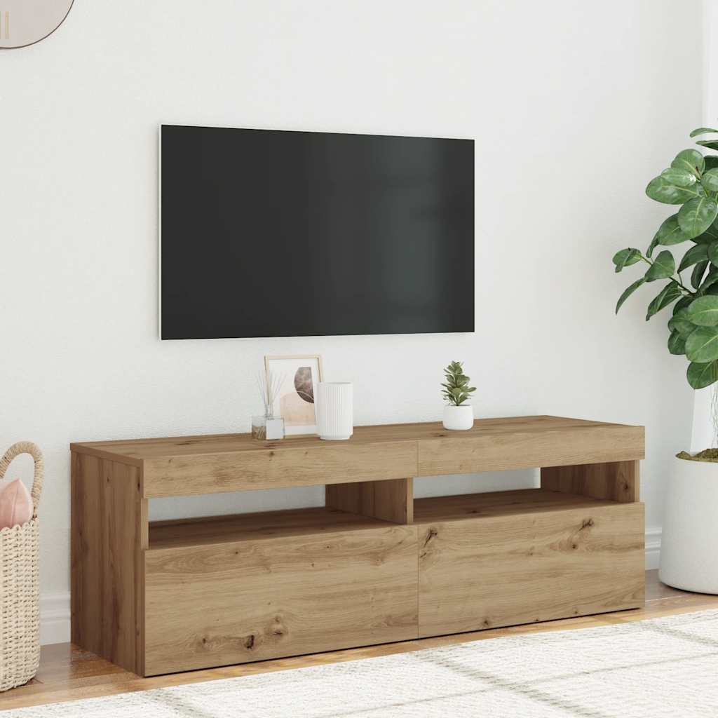 Έπιπλο Τηλεόρασης με LED Αρτισιανή Δρυς 120x35x40 εκ Επεξ.Ξύλο - Pakobazaar