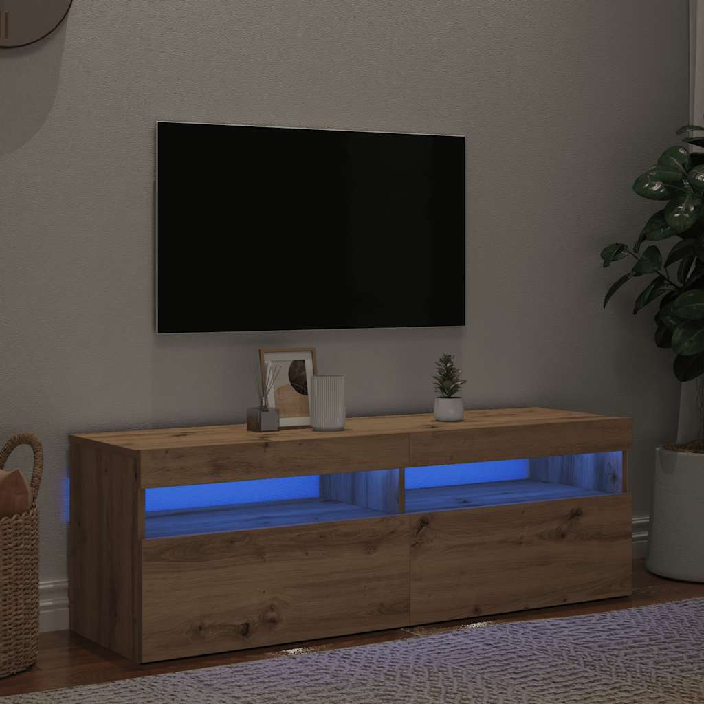 Έπιπλο Τηλεόρασης με LED Αρτισιανή Δρυς 120x35x40 εκ Επεξ.Ξύλο - Pakobazaar