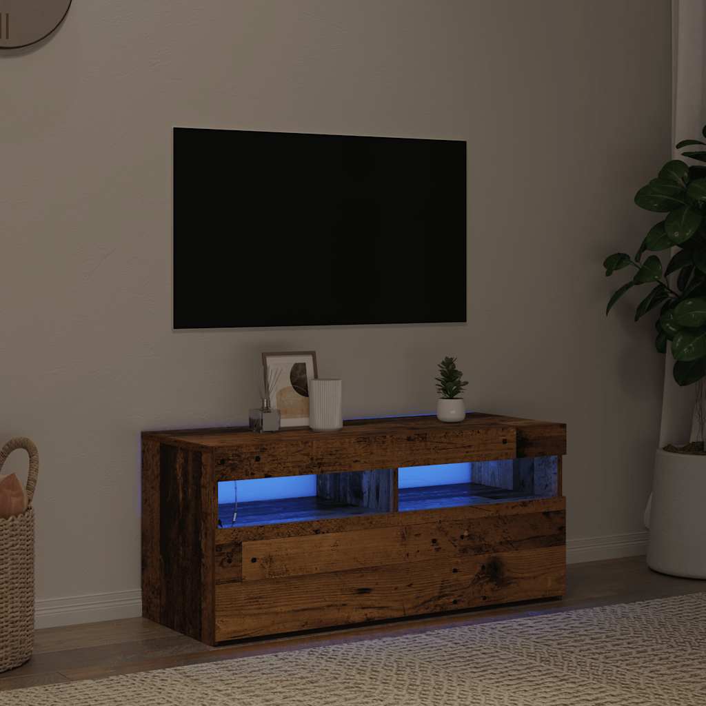 Έπιπλο Τηλεόρασης LED Όψη Παλαιού Ξύλου 90x35x40 εκ. Επεξ. Ξύλο - Pakobazaar