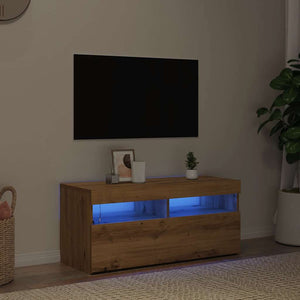 Έπιπλο Τηλεόρασης με LED Αρτισιανή Δρυς 90x35x40 εκ Επεξ.Ξύλο - Pakobazaar