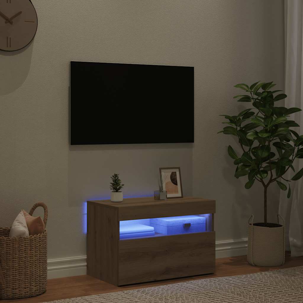 ντουλάπι τηλεόρασης  με φώτα LED Artisan Oak Κατασκευασμένο ξύλο - Pakobazaar
