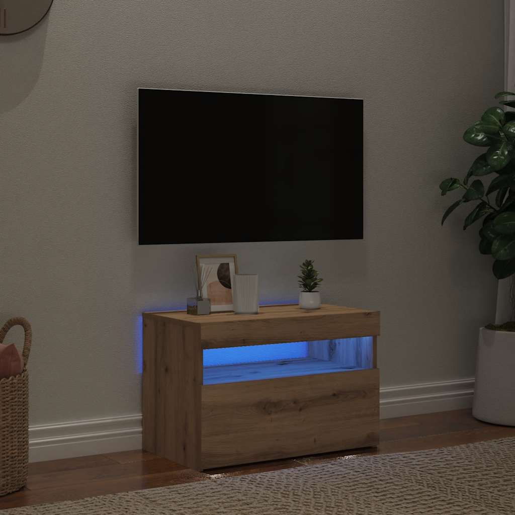 ντουλάπι τηλεόρασης  με φώτα LED Artisan Oak Κατασκευασμένο ξύλο - Pakobazaar