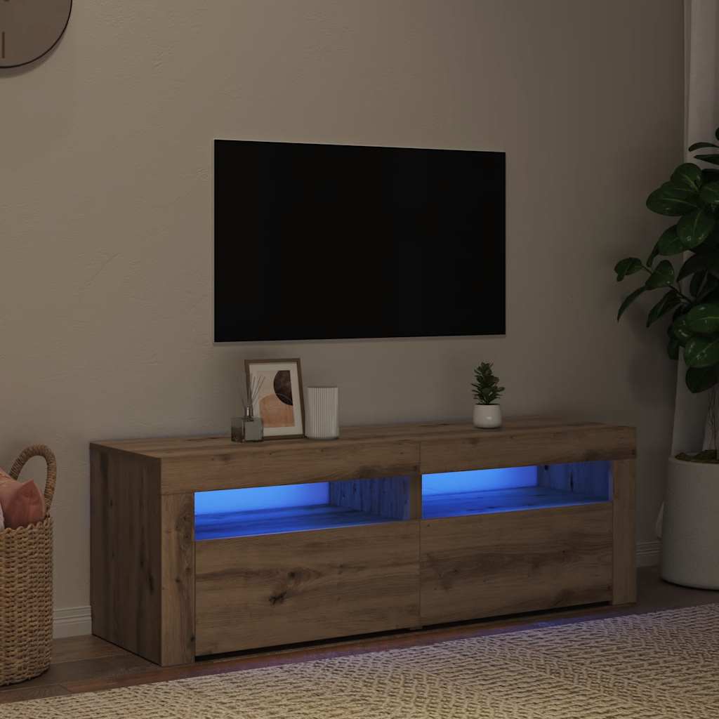 Έπιπλο Τηλεόρασης με LED Αρτισιανή Δρυς 120x35x40 εκ Επεξ.Ξύλο - Pakobazaar