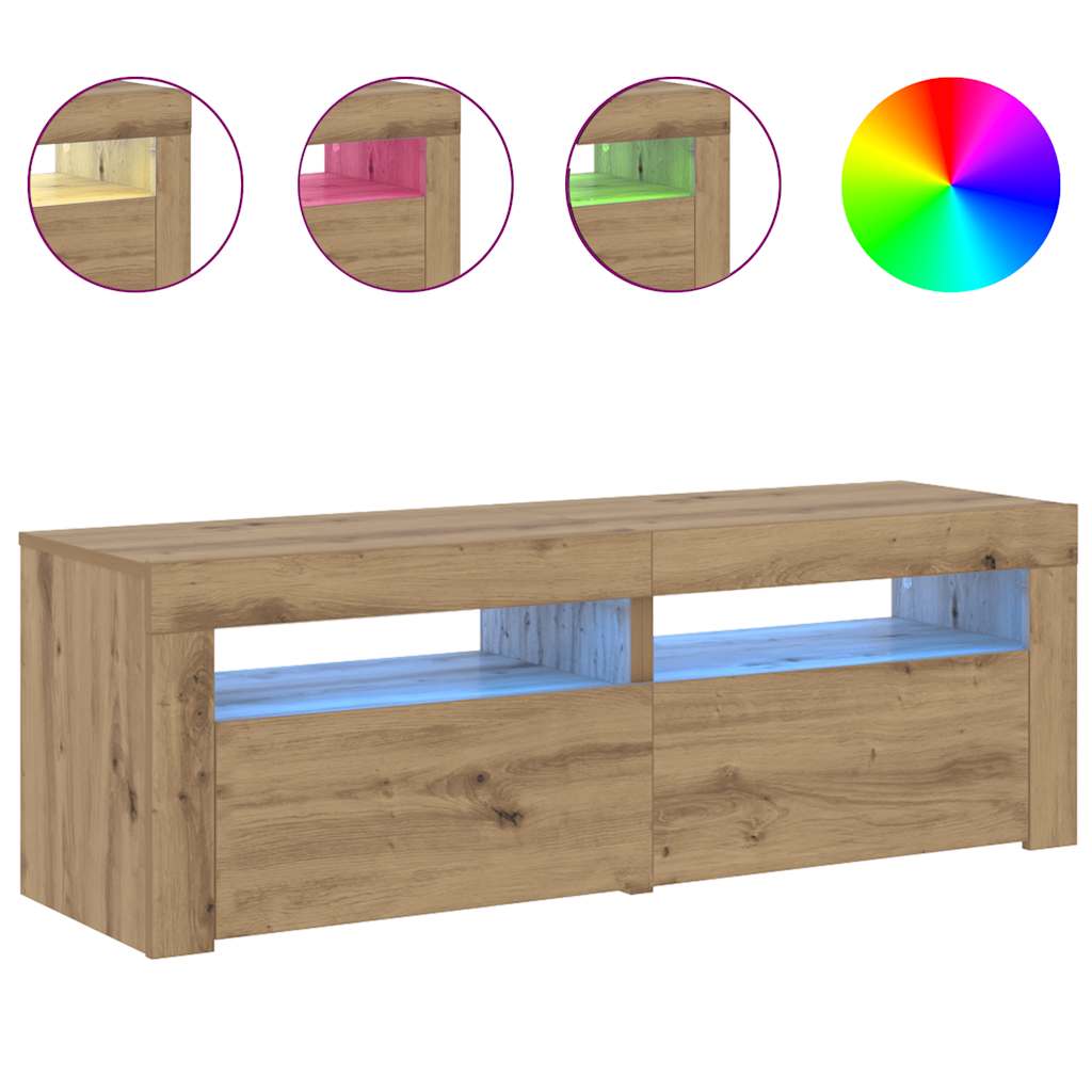 Έπιπλο Τηλεόρασης με LED Αρτισιανή Δρυς 120x35x40 εκ Επεξ.Ξύλο - Pakobazaar