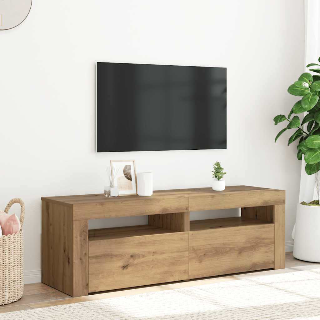 Έπιπλο Τηλεόρασης με LED Αρτισιανή Δρυς 120x35x40 εκ Επεξ.Ξύλο - Pakobazaar