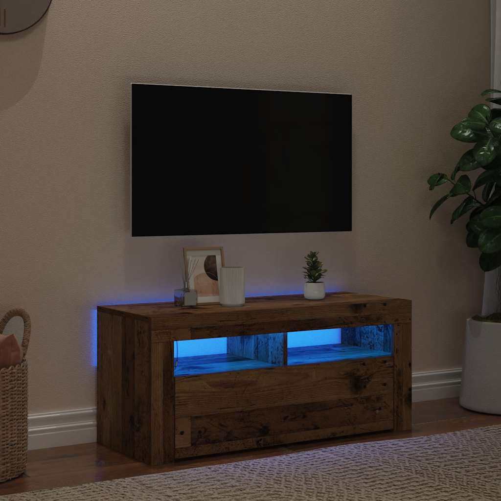 Έπιπλο Τηλεόρασης LED Όψη Παλαιού Ξύλου 90x35x40 εκ. Επεξ. Ξύλο - Pakobazaar