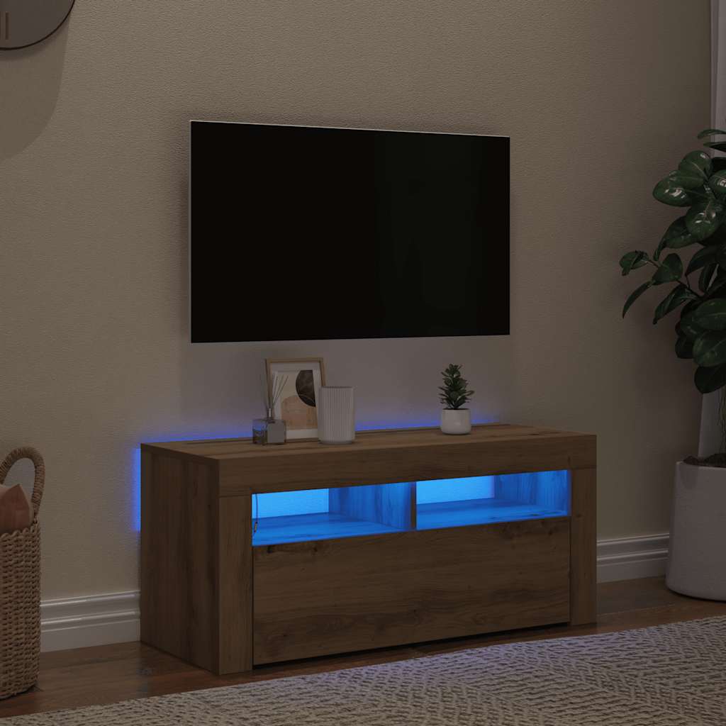 Έπιπλο Τηλεόρασης με LED Αρτισιανή Δρυς 90x35x40 εκ Επεξ.Ξύλο - Pakobazaar