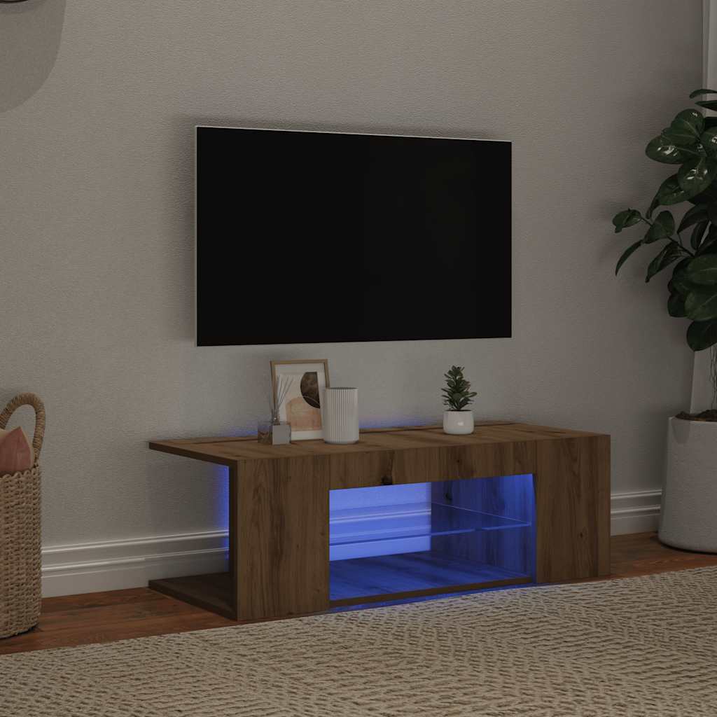 Έπιπλο Τηλεόρασης με LED Αρτισιανή Δρυς 90x39x30 εκ Επεξ.Ξύλο - Pakobazaar