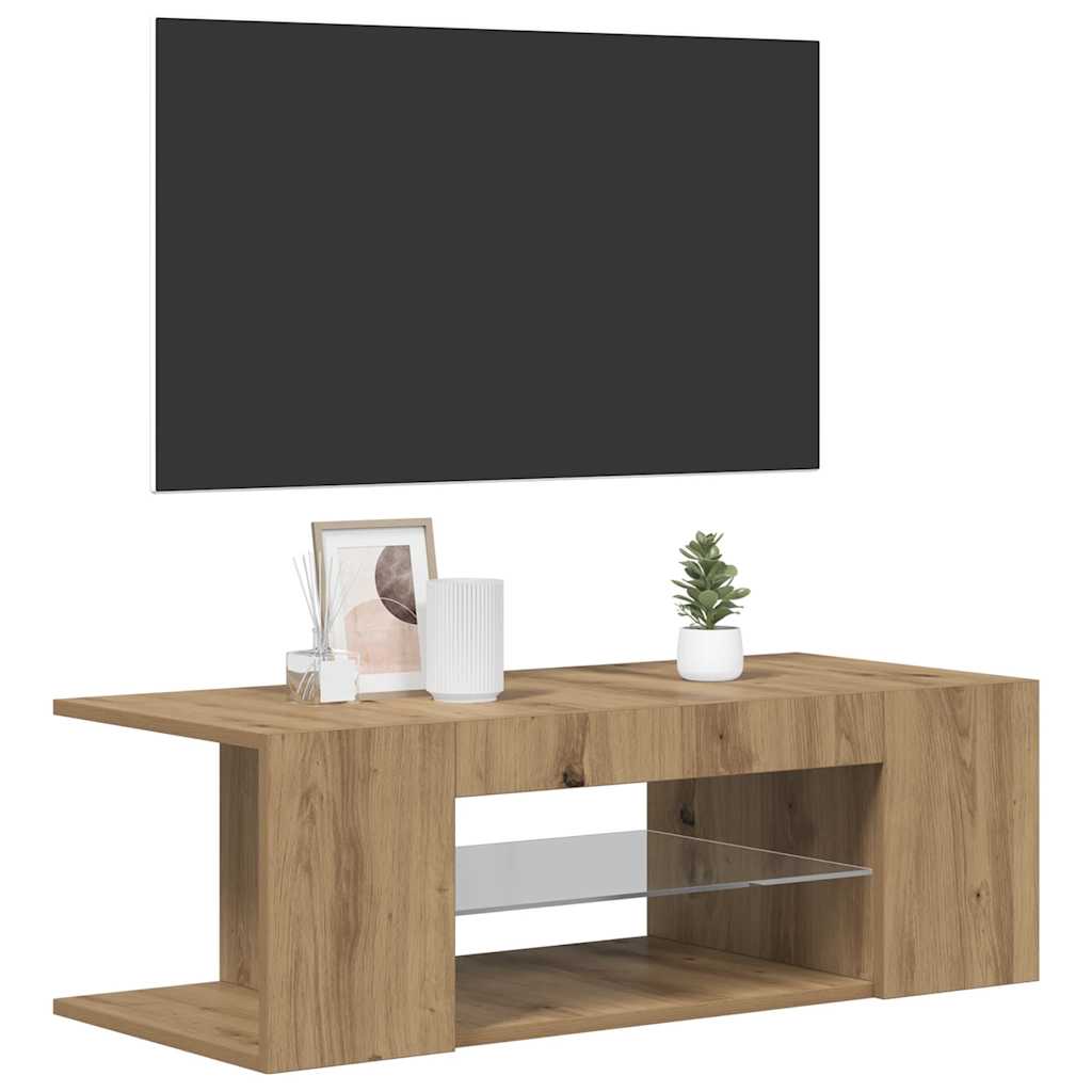 Έπιπλο Τηλεόρασης με LED Αρτισιανή Δρυς 90x39x30 εκ Επεξ.Ξύλο - Pakobazaar