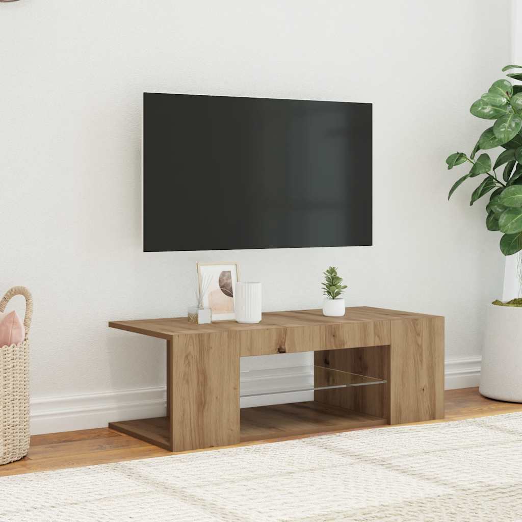 Έπιπλο Τηλεόρασης με LED Αρτισιανή Δρυς 90x39x30 εκ Επεξ.Ξύλο - Pakobazaar