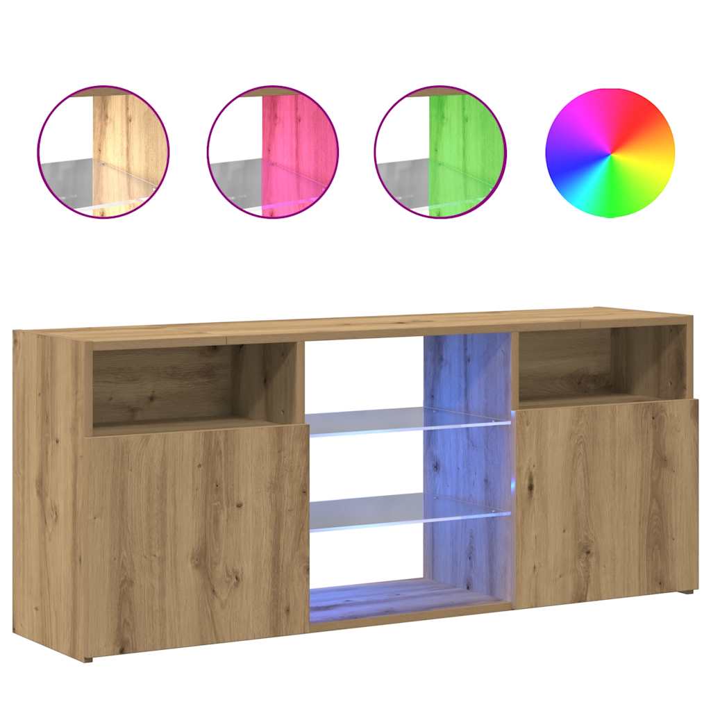 Έπιπλο Τηλεόρασης με LED Αρτισιανή Δρυς 120x30x50 εκ Επεξ.Ξύλο - Pakobazaar