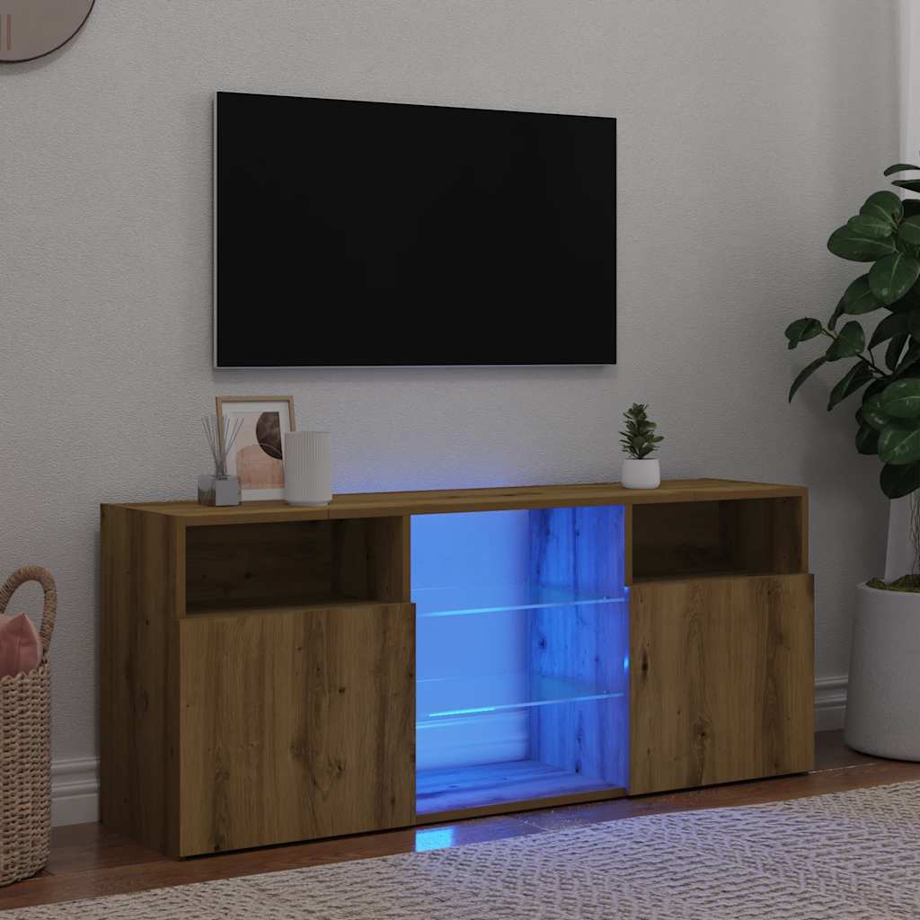 Έπιπλο Τηλεόρασης με LED Αρτισιανή Δρυς 120x30x50 εκ Επεξ.Ξύλο - Pakobazaar