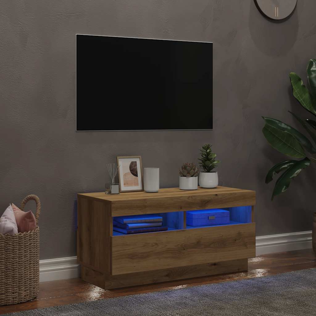 Έπιπλο Τηλεόρασης LED Αρτισιανή Δρυς 80x35x40 εκ. Επεξ. Ξύλο - Pakobazaar
