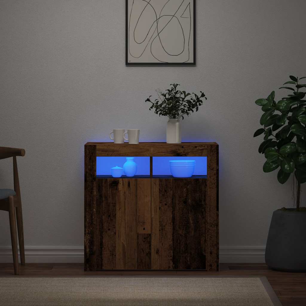 Ντουλάπι με LED Όψη Παλαιού Ξύλου 80 x 35 x 75 εκ. Επεξ. Ξύλο - Pakobazaar