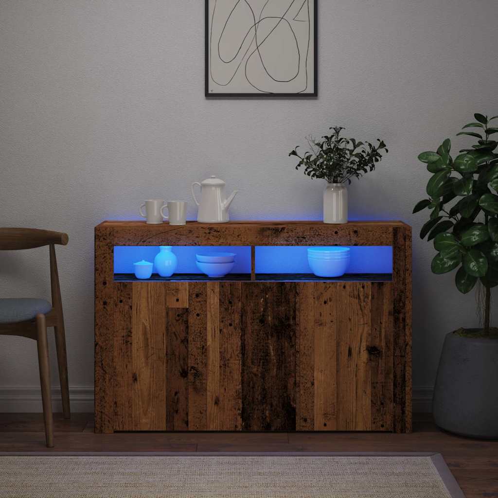 Ντουλάπι με LED Όψη Παλαιού Ξύλου 115,5x30x75 εκ. Επεξ. Ξύλο