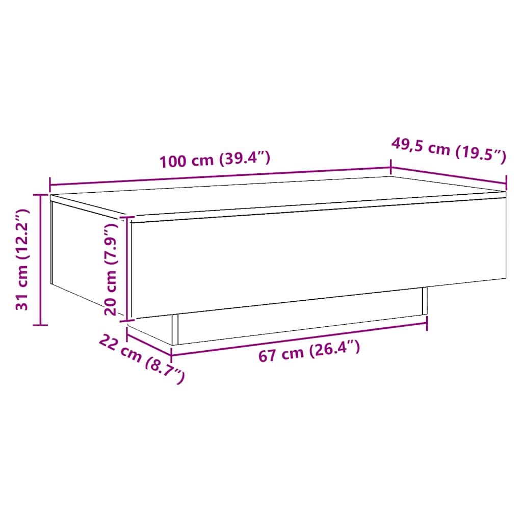 Τραπεζάκι Σαλονιού Artisan Δρυς 100 x 49,5 x 31 εκ. Επεξ. Ξύλο - Pakobazaar