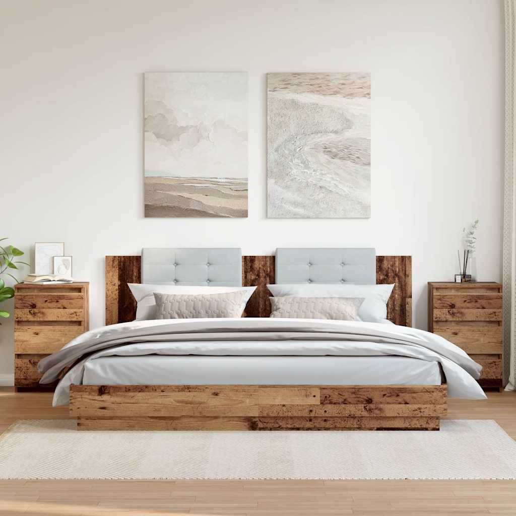 Κομοδίνα 2 τεμ. Όψη Παλαιού Ξύλου 40x35x62,5 εκ. από Επεξ. Ξύλο