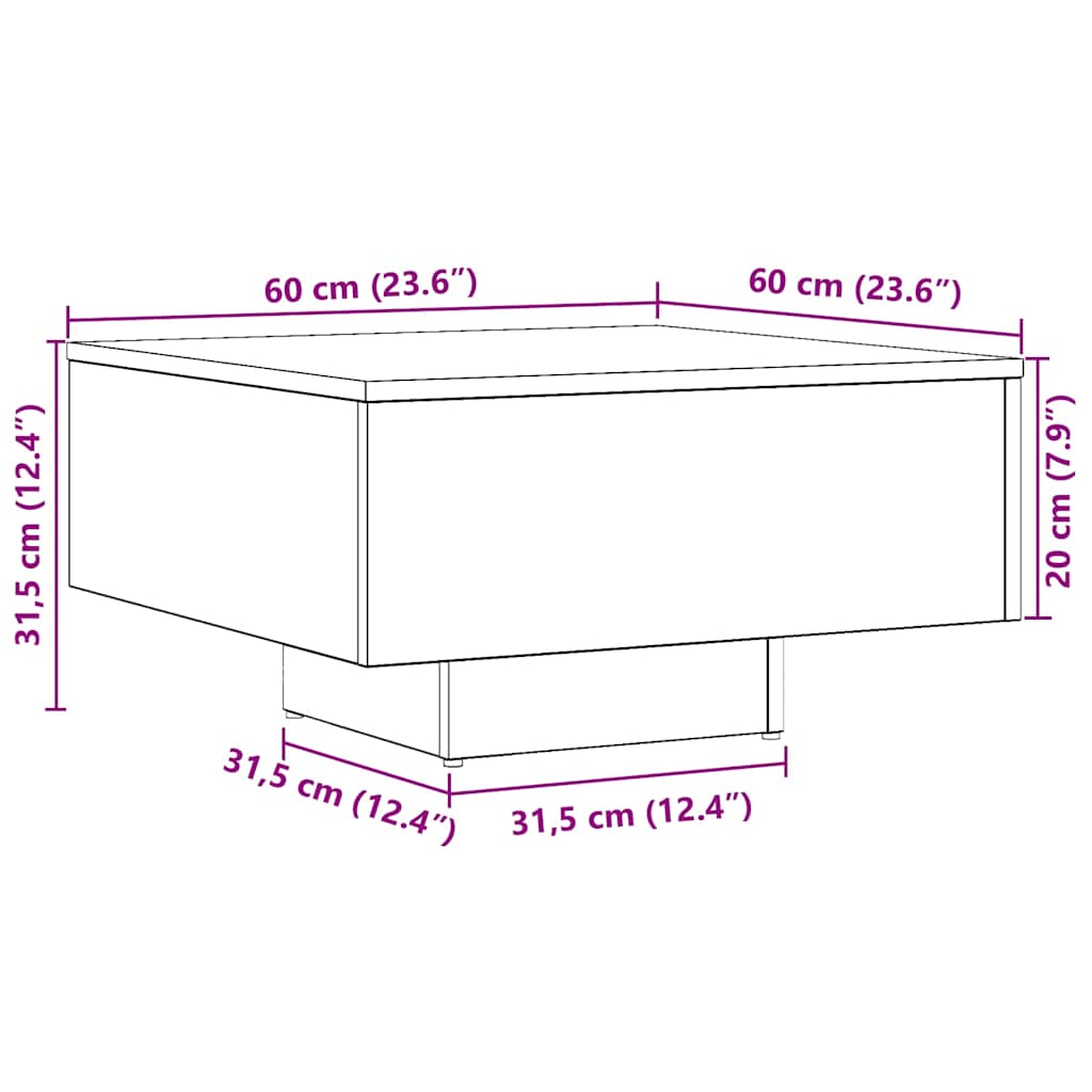 Τραπεζάκι Σαλονιού Αρτισιανή Δρυς 60x60x31,5εκ Επεξεργασμ. Ξύλο