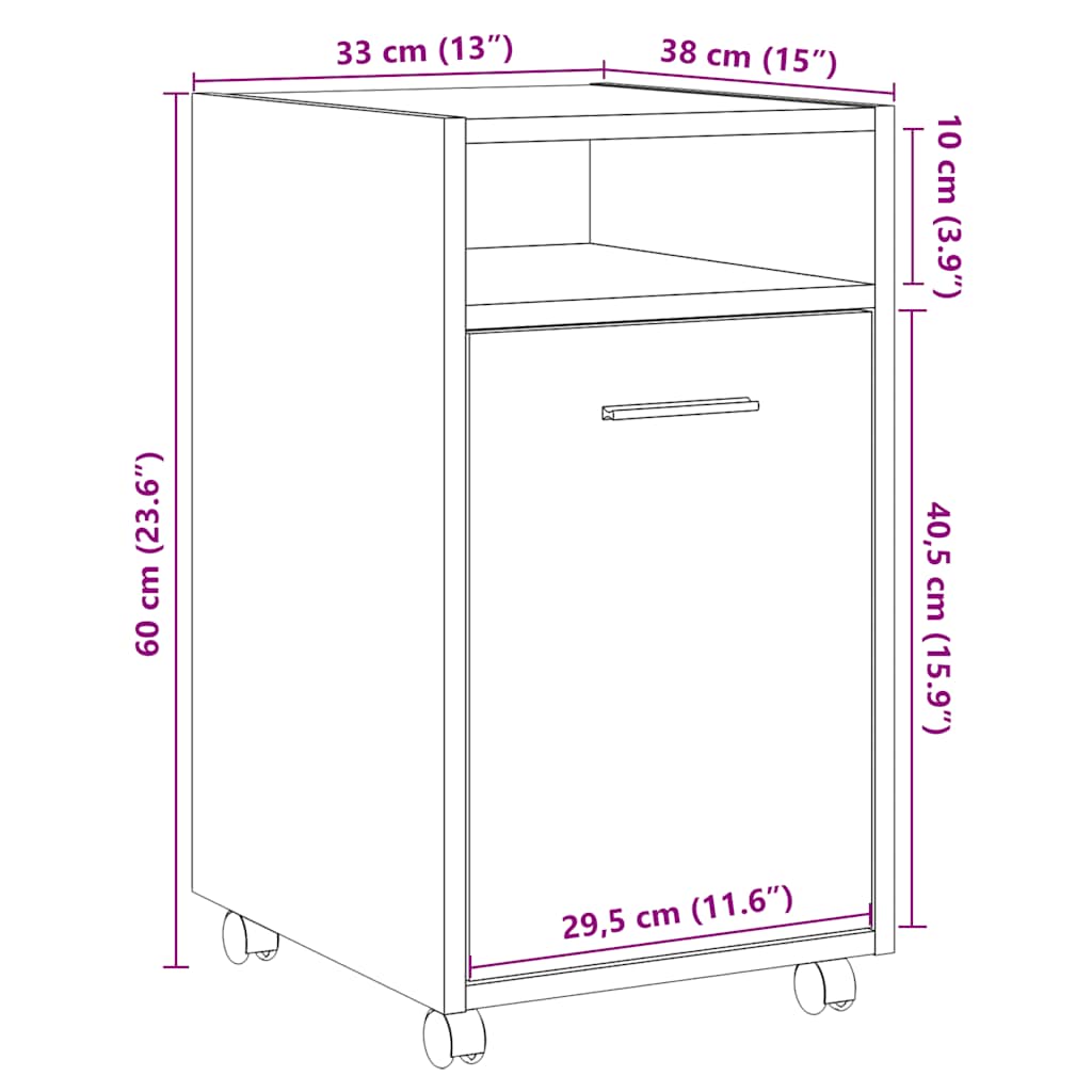 Ντουλάπι με ρόδες Παλιό ξύλο 33x38x60 cm Ξύλο μηχανής