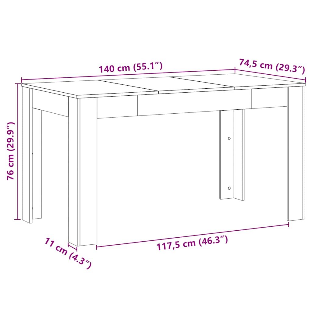 Τραπεζαρία Τεχνίτης Δρυς 140 x 74,5 x 76 εκ. Επεξεργασμένο Ξύλο - Pakobazaar