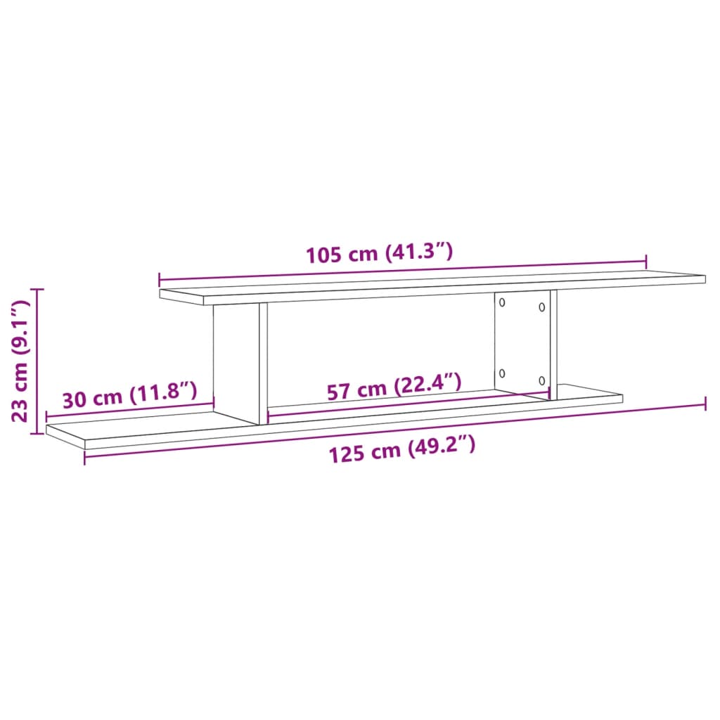 Ράφι Τηλεόρασης Επιτοίχιο 125x18x23 εκ. Επεξ. Ξύλο - Pakobazaar