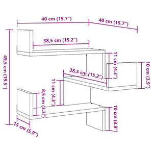 Γωνιακά ράφια τοίχου 2 τεμάχια Παλιό ξύλο 40x40x49,5 cm