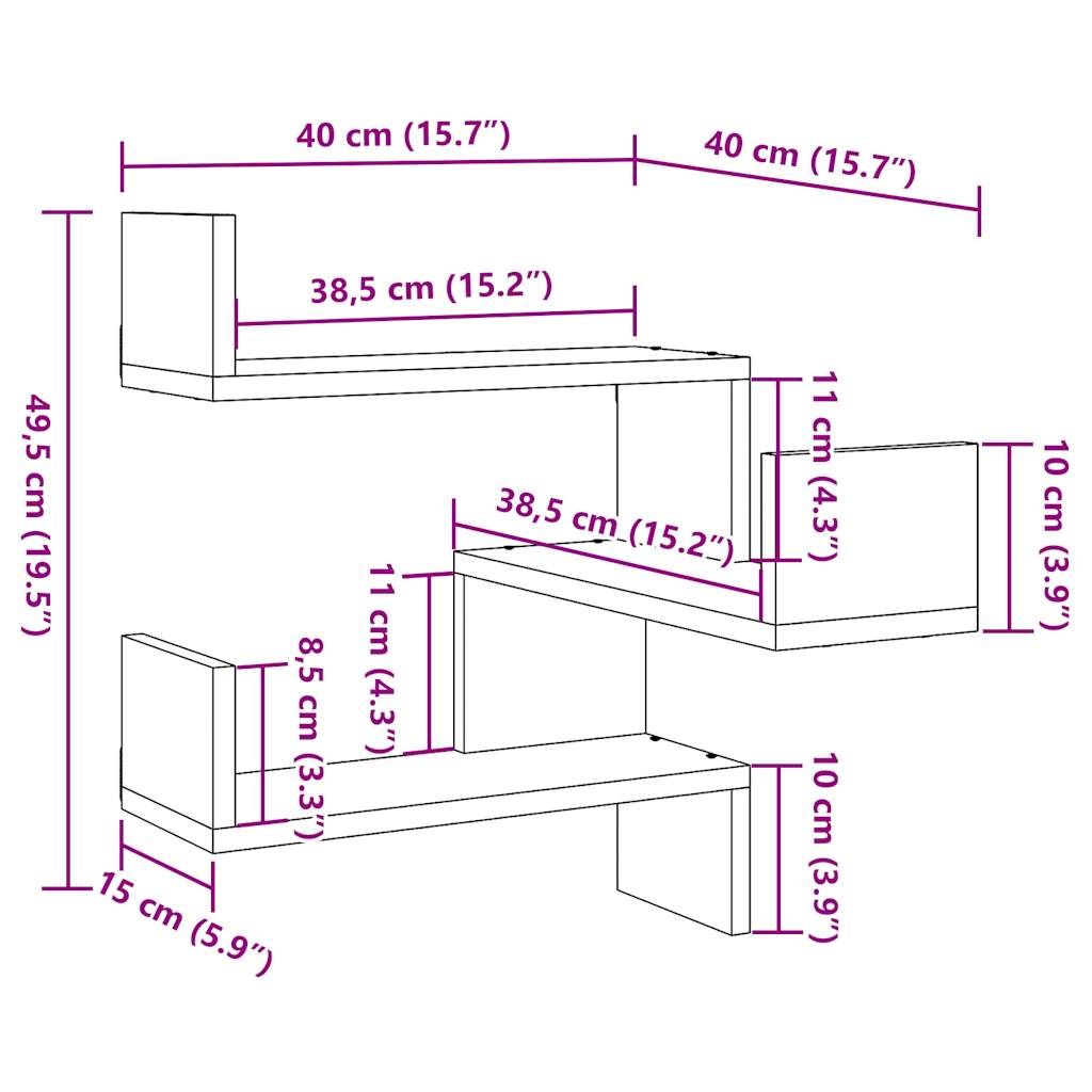 Γωνιακό ράφι τοίχου Δρυς τεχνίτης 40x40x49,5 cm - Pakobazaar